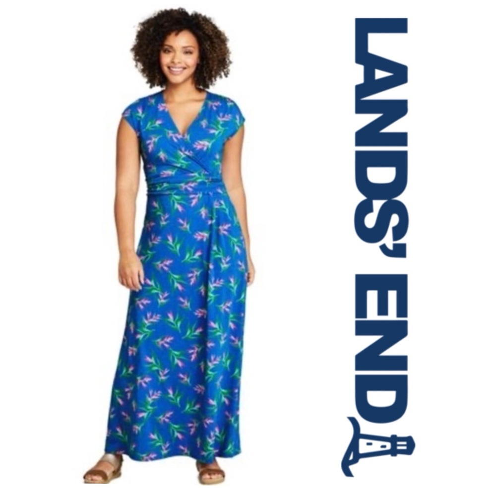 Lands End Pima Cotton Tropical Floral Maxi Stretchy Dress Beach Women’s 2X